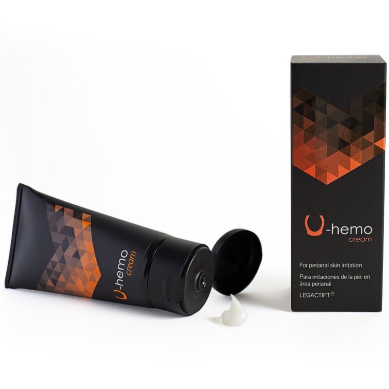 Creme Protetor 500Cosmetics uHemo: Vista frontal do tubo de 60 ml e da sua caixa com um design limpo, branco e clínico, transmitindo a segurança e o prestígio de um produto de farmácia premium.