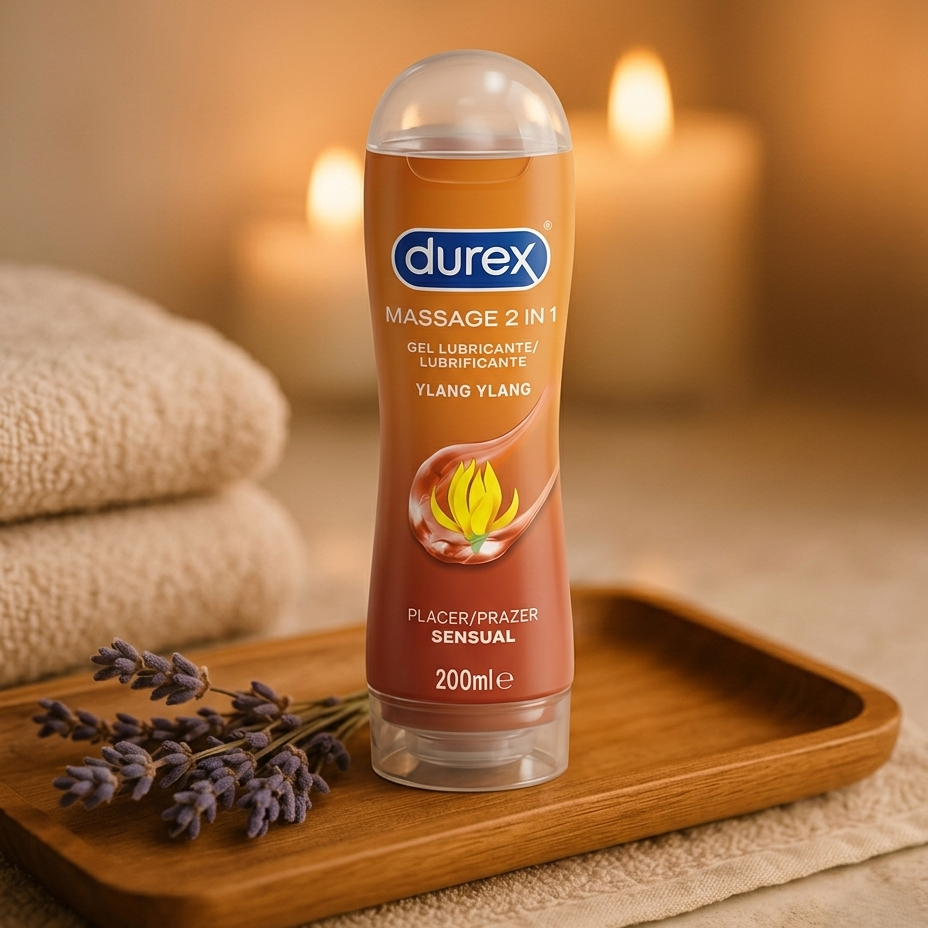 Durex Play Massage 2 em 1 Sensual: O toque sedoso do Ylang-Ylang para corpo e alma.
