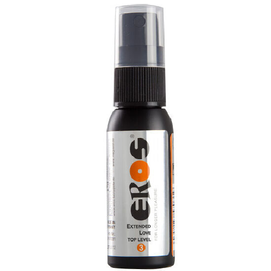 EROS Spray Retardante Estendido Nível 3: Vista frontal do frasco sofisticado e minimalista da marca EROS, destacando a indicação de intensidade Nível 3 com uma estética clínica de luxo.