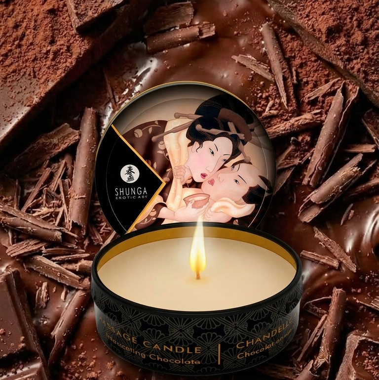Vela Shunga Mini Chocolate: O ritual de massagem que desperta os sentidos com o calor do cacau.