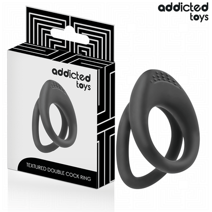 Anel Peniano Addicted Toys Dual Texture: Dispositivo ergonómico de retenção e suporte masculino em silicone premium preto.