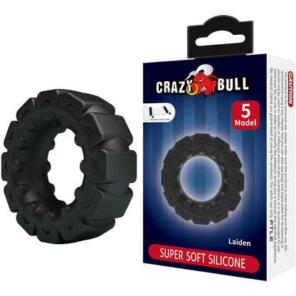 Anel Peniano Crazy Bull Laiden: Dispositivo ergonómico de retenção vascular em silicone premium preto com design de banda estreita.