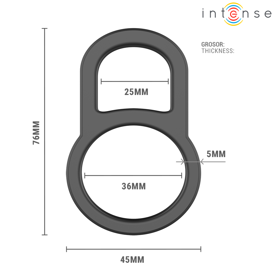 Anel Peniano Duplo Intense Conleth: Dispositivo ergonómico ajustável em silicone premium preto com fecho de botões. Diamora