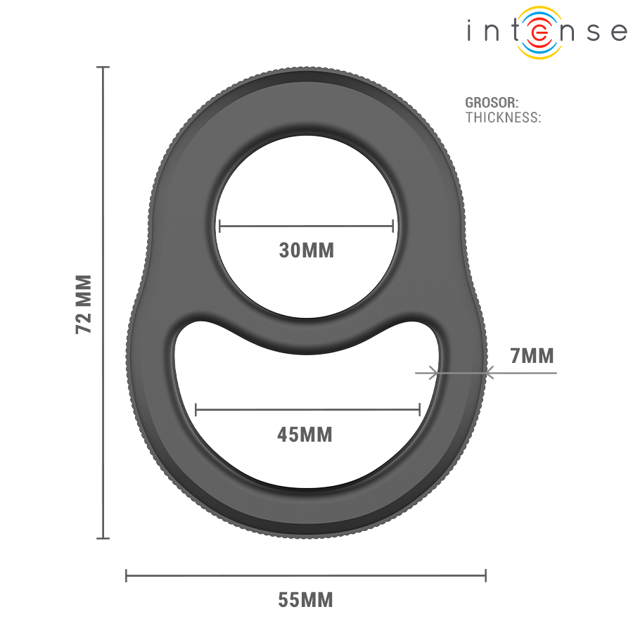 Anel Peniano Duplo Intense Richard: Acessório ergonómico em silicone premium preto com design de dupla retenção. Diamora