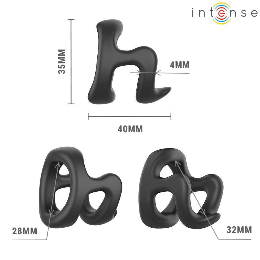 Anel Peniano Intense Charles: Dispositivo ergonómico ajustável em silicone premium preto com fecho de botões. Diamora