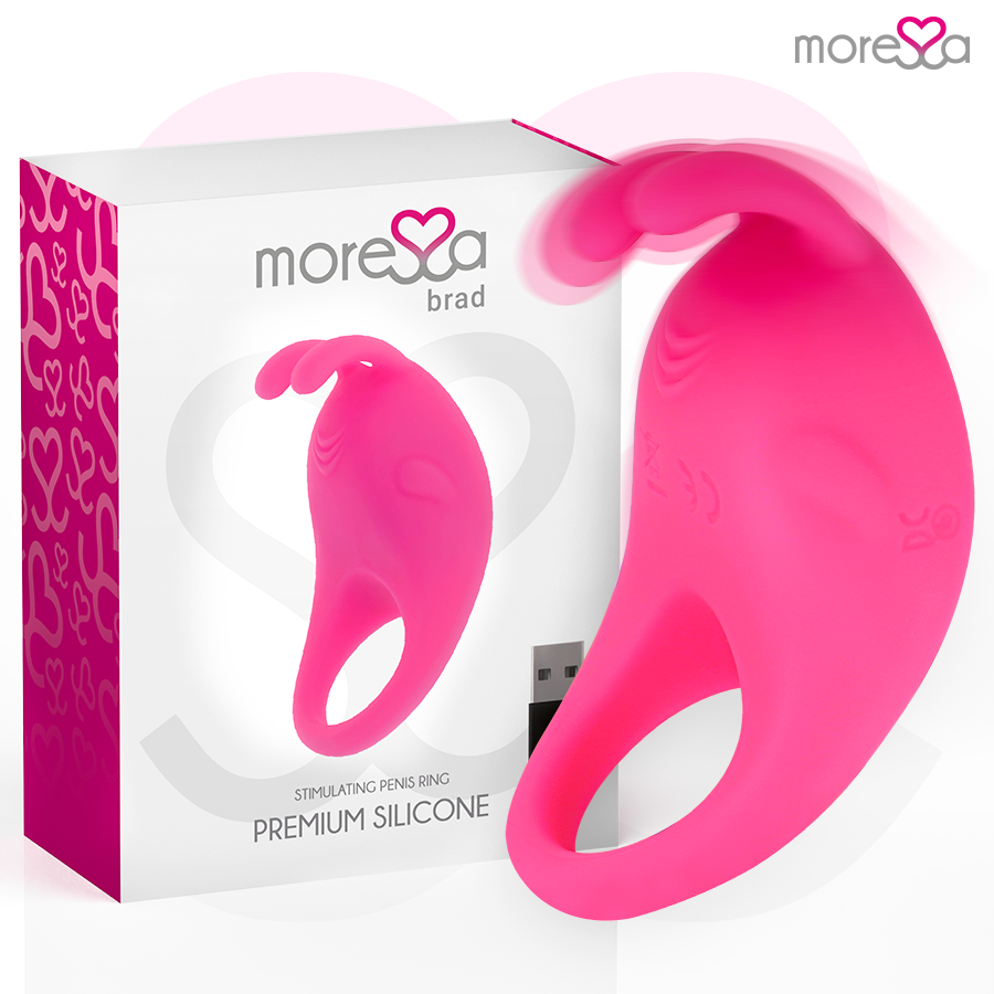 Anel Peniano Moressa Brad Premium: Estimulador recarregável de casal em silicone rosa acetinado de alta gama.