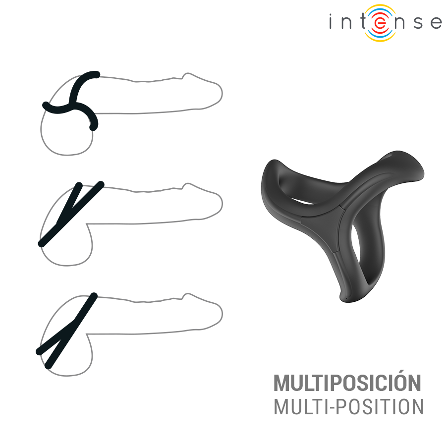 Anel Peniano Triplo Intense Alfie: Dispositivo ergonómico ajustável em silicone premium preto com sistema de botões. Diamora