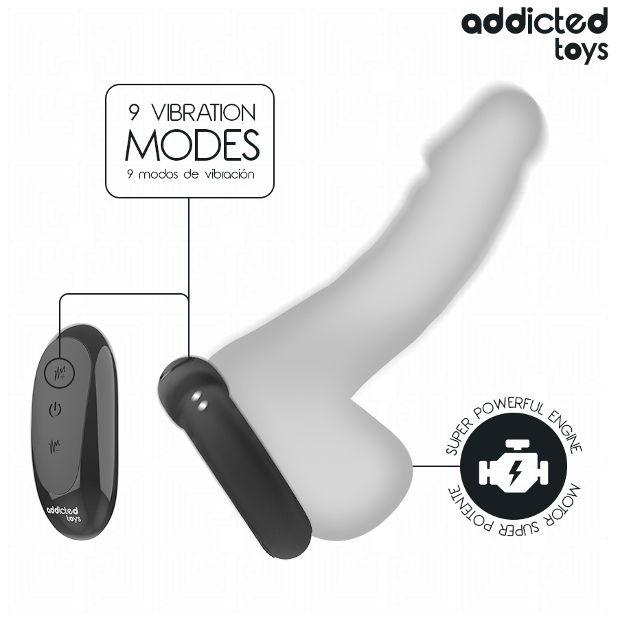 Anel Peniano Vibratório Addicted Toys Thermo Control: Dispositivo de casal premium preto com o comando à distância posicionado ao lado. Diamora