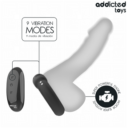 Anel Peniano Vibratório Addicted Toys Thermo Control: Dispositivo de casal premium preto com o comando à distância posicionado ao lado. Diamora