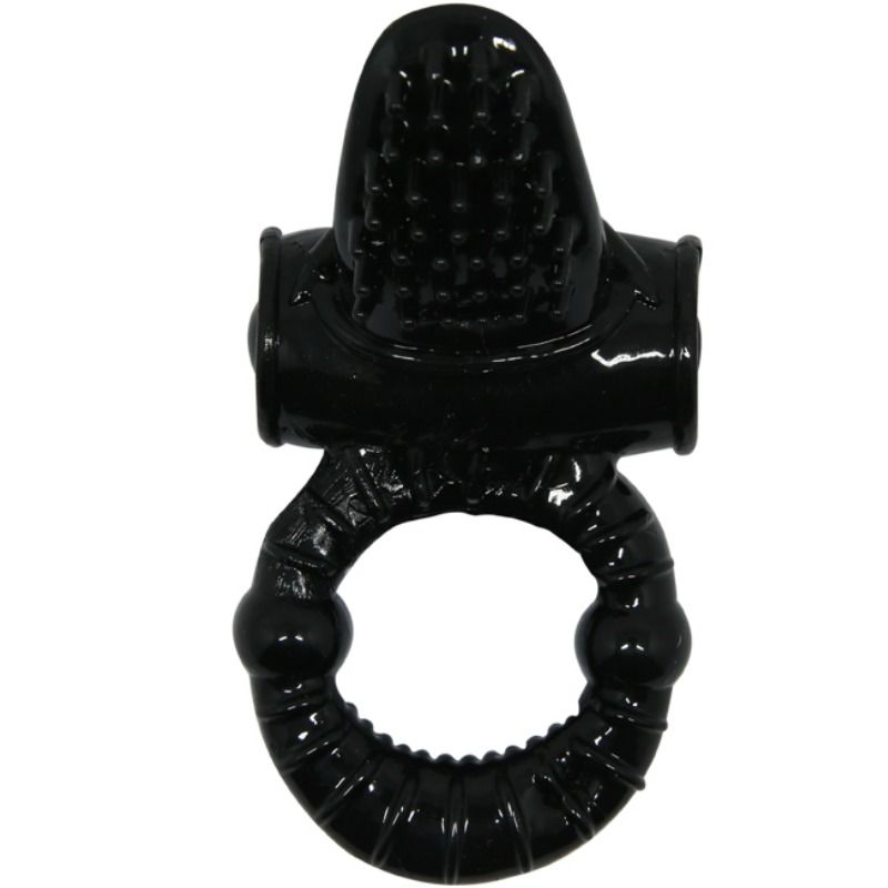 Anel Peniano Vibratório Baile Sweet Ring: Estimulador de casal em silicone elástico preto com design superior de coelho texturado.