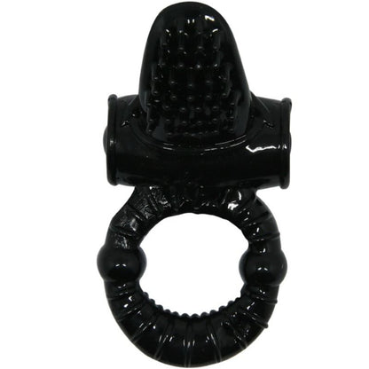 Anel Peniano Vibratório Baile Sweet Ring: Estimulador de casal em silicone elástico preto com design superior de coelho texturado.