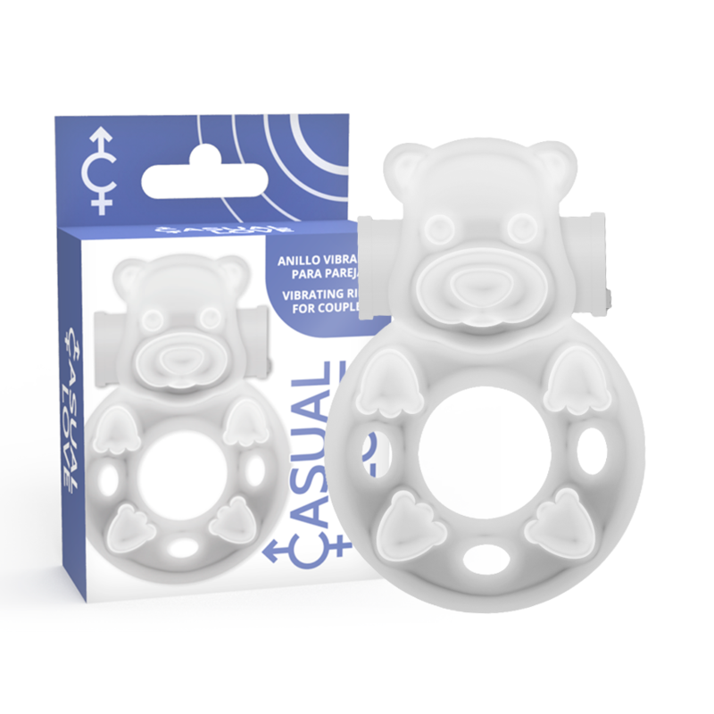 Anel Peniano Vibratório Casual Love Bunny: Estimulador de casal transparente em silicone com relevo superior de coelho.
