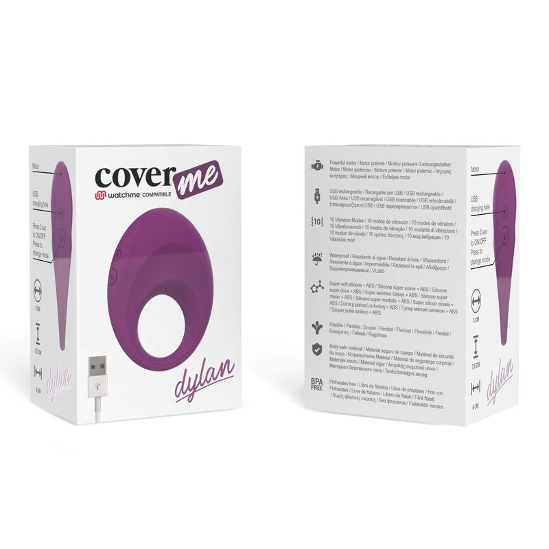Anel Peniano Vibratório CoverMe Dylan: Dispositivo recarregável preto com o inovador comando à distância em formato de relógio de pulso ao lado. Diamora