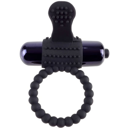 Anel Peniano Vibratório Fantasy Cringz: Estimulador de casal em silicone elástico preto com micro-bala integrada.