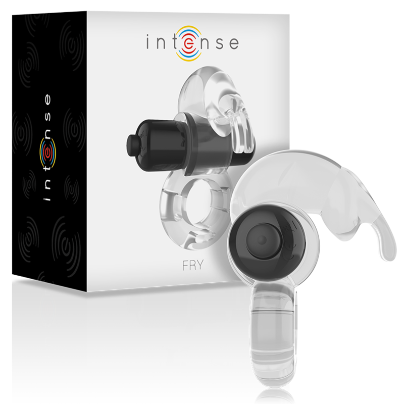 Anel Peniano Vibratório Intense Fry: Estimulador de casal transparente em silicone elástico com micro-bala integrada.