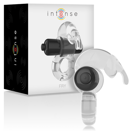 Anel Peniano Vibratório Intense Fry: Estimulador de casal transparente em silicone elástico com micro-bala integrada.