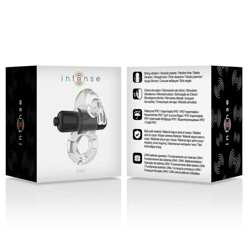 Anel Peniano Vibratório Intense Fry: Estimulador de casal transparente em silicone elástico com micro-bala integrada. Diamora