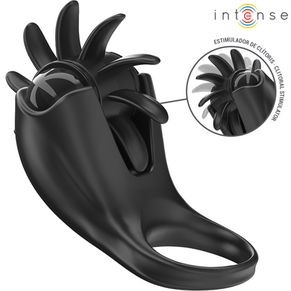 Anel Peniano Vibratório Intense Mabel: Estimulador de casal em silicone premium preto com design superior de orelhas de coelho.