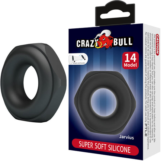 Anel Peniano e Escrotal Crazy Bull Jarvius: Dispositivo ergonómico de retenção masculina em silicone premium preto.