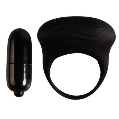 Anel Vibratório Pretty Love Bertram: Vista detalhada do anel peniano duplo em silicone preto acetinado, exibindo o seu design em formato de "8" e o relevo do motor.