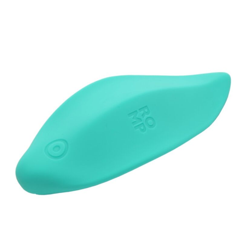 Aparelho de Sucção Clitoridiana ROMP Wave: Sugador premium por ondas de ar na cor verde-água, exibido de perfil realçando o seu formato curvilíneo. Diamora