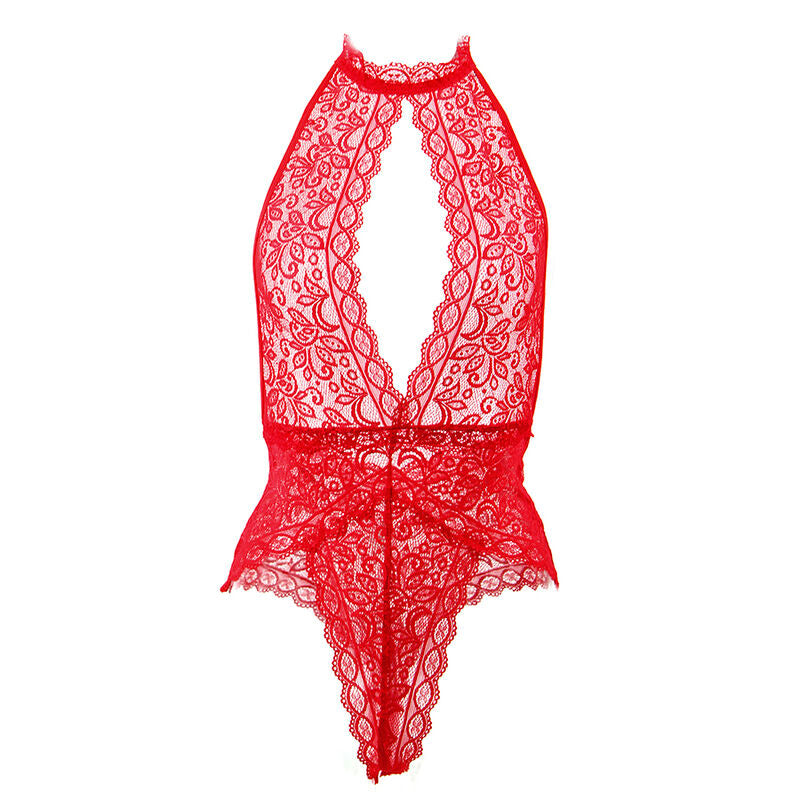Body Subblime Open Cup Vermelho: Design de peito aberto com renda floral e tiras elásticas. Diamora