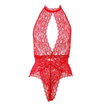 Body Subblime Open Cup Vermelho: Design de peito aberto com renda floral e tiras elásticas. Diamora