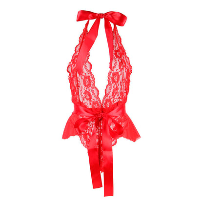 Body Subblime Vermelho: Design de renda com babados volumosos e cinto estruturado na cintura. Diamora