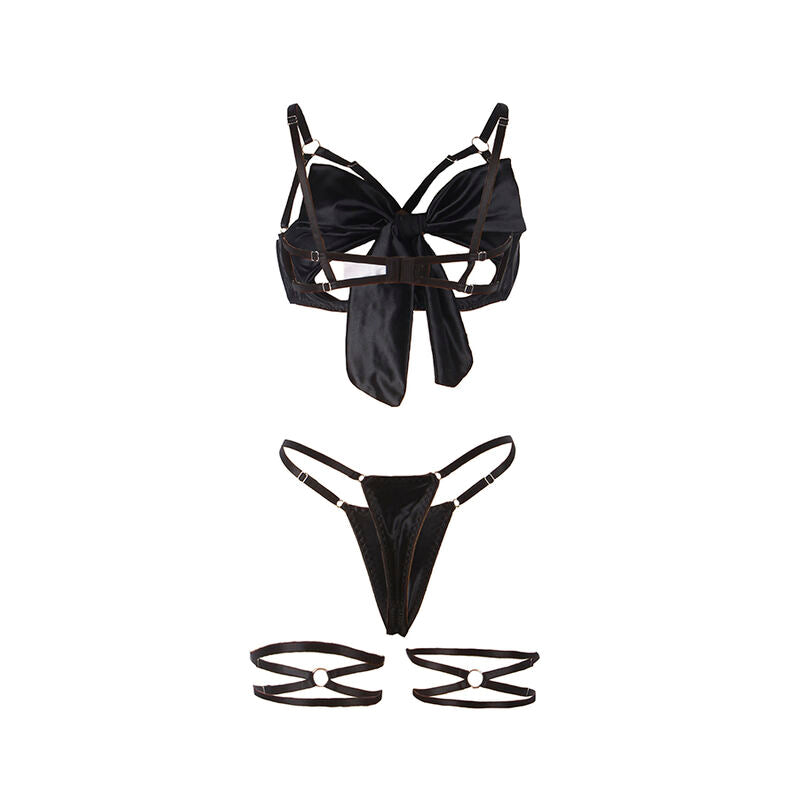 Conjunto Subblime Preto: A sofisticação da renda floral com o detalhe icónico do laço de cetim.