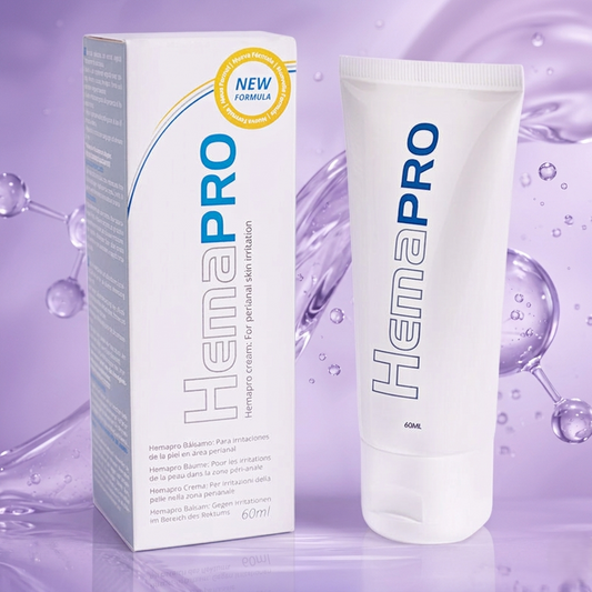 Creme de Tratamento 500Cosmetics Hemapro: Vista frontal do tubo de 60 ml e da sua embalagem com uma estética limpa, azul e branca de cariz puramente médico, comunicando alta eficácia e prestígio de farmácia. Diamora