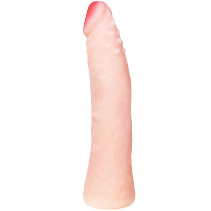 Dildo Realista Baile Skin Touch: Vista lateral elegante do dildo de 19 cm em tom neutro/pele com acabamento mate, destacando as veias anatómicas subtis, a glande esculpida e a base larga com ventosa estável.