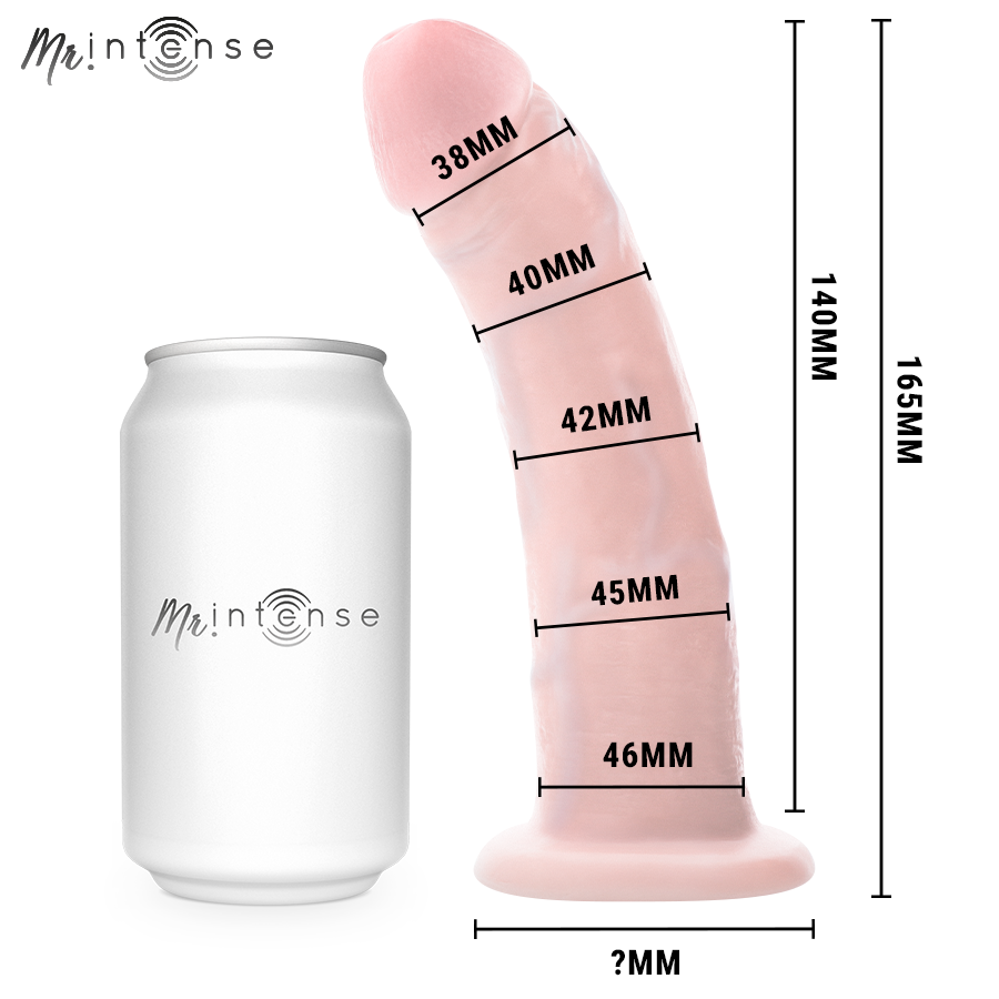 Dildo Realista Mr. Intense Terence Pequeno: Vista lateral do dildo de 16,5 cm em tom pele/neutro, ressaltando o seu design compacto e elegante, veias esculpidas com delicadeza e a ventosa estável na base. Diamora