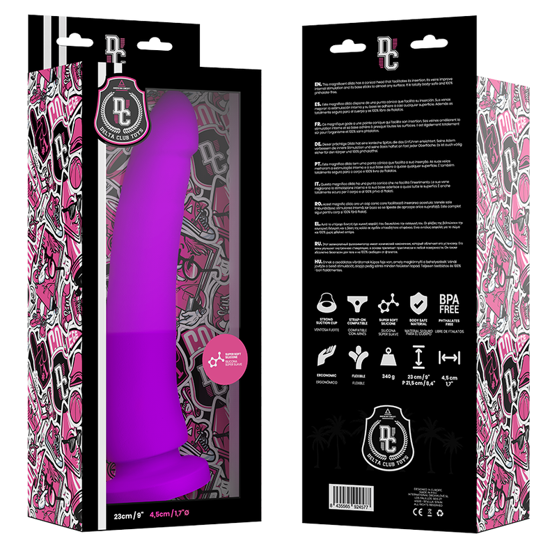 Dildo de Silicone Médico Delta Club Lilás XL: Fotografia comercial do dildo de 23 cm em tom lilás acetinado, realçando as suas curvas ergonómicas fluidas, textura mate premium e base com ventosa integrada. iamora