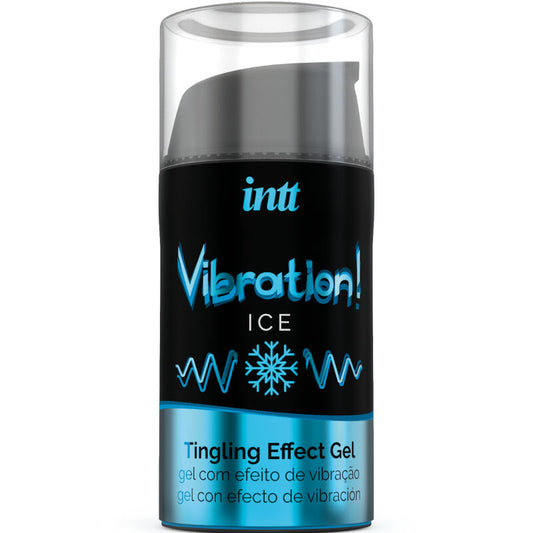 Gel Estimulante Intt Poderoso Frio: Frasco cilíndrico com doseador de 15 ml, exibindo o seu design moderno e sofisticado com detalhes em tons azulados e cinza metálico.