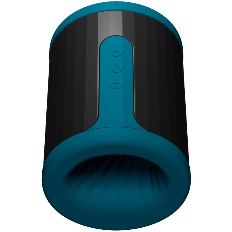 LELO F2s Masturbador de Luxo: Fotografia editorial focando nas curvas elegantes e no design premium do dispositivo.