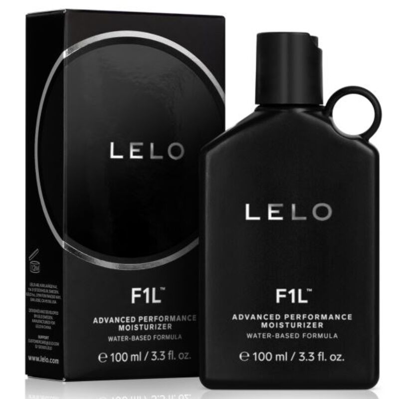 LELO Lubrificante Hidratante Avançado 100 ml: Fotografia comercial minimalista em fundo escuro e limpo, focando no elegante frasco cinzento fosco do lubrificante de base aquosa da LELO, transmitindo estética de alta cosmética.