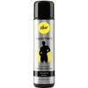 Lubrificante Masculino pjur Superhero 100 ml: Vista frontal da embalagem cilíndrica cinzenta e preta com detalhes elegantes da marca pjur, transmitindo uma estética de farmácia de luxo e confiança clínica.