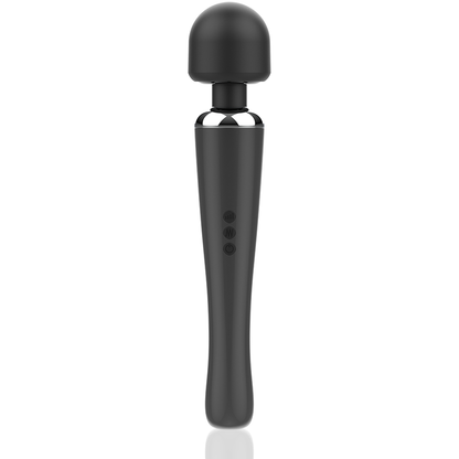 Massageador de Alta Potência Naomi Wand: Fotografia editorial sofisticada de estúdio exibindo o massageador de linhas puras e modernas, destacando a cabeça de silicone mate aveludado e o design ergonómico do cabo.