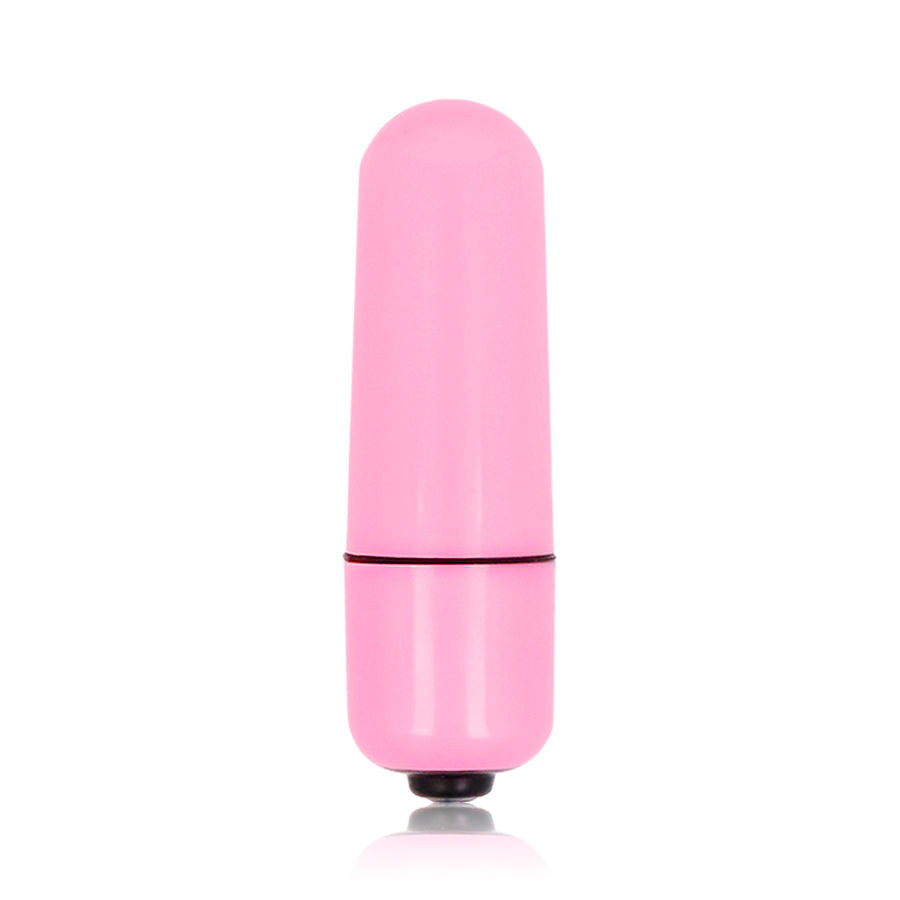Mini Bala Vibratória Glossy Small Bullet: Exibição frontal do dispositivo de tamanho pocket com acabamento metalizado em tom rosa profundo luxuoso e curvas minimalistas.
