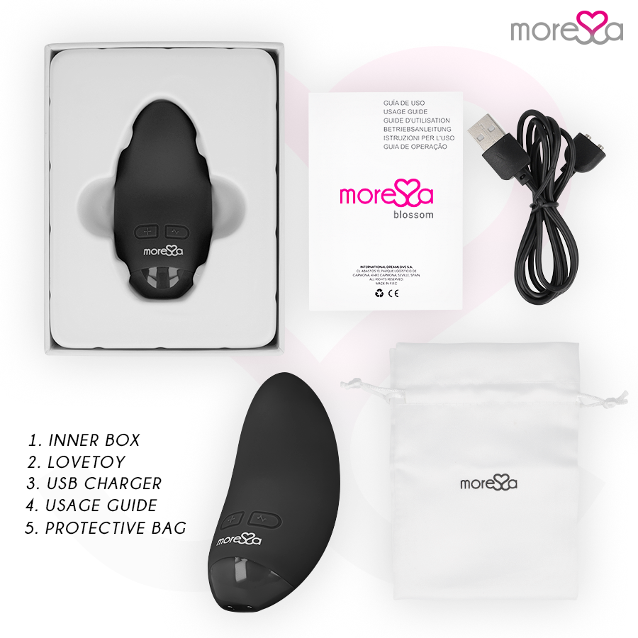 Moressa Blossom Preto: Design floral ergonómico para estimulação simultânea interna e externa. Diamora