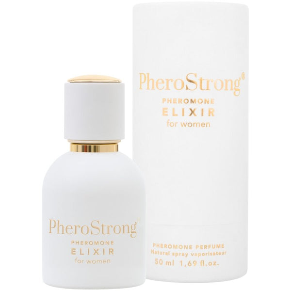 PheroStrong Elixir Feminino: Fotografia editorial destacando a sofisticação do frasco e a aura de mistério.