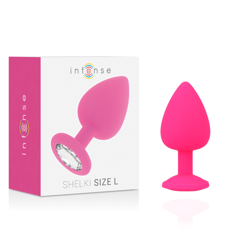 Plug Anal de Silicone Intense Shelki L Fúcsia: Fotografia premium de estúdio exibindo o plug anal de tamanho L em tom fúcsia mate, realçando a sua silhueta cónica progressiva, acabamento aveludado e base ergonómica estável.