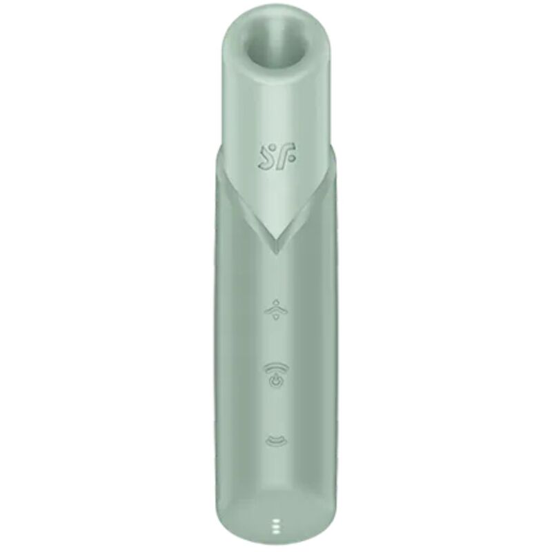 Satisfyer Naughty Kiss Wave Estimulador de Clitóris Aquamarine: Fotografia editorial premium com iluminação luminosa, focando no estimulador por ondas de pressão na cor água-marinha, destacando a sua ergonomia moderna.