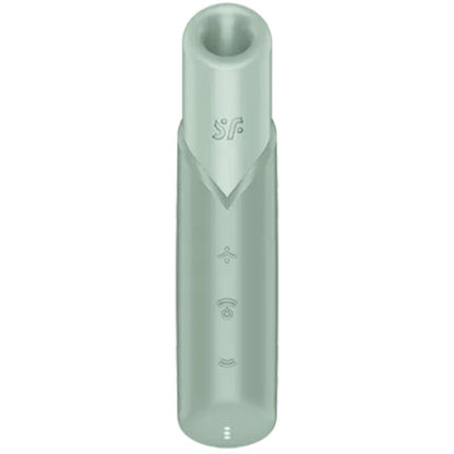 Satisfyer Naughty Kiss Wave Estimulador de Clitóris Aquamarine: Fotografia editorial premium com iluminação luminosa, focando no estimulador por ondas de pressão na cor água-marinha, destacando a sua ergonomia moderna.