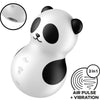 Satisfyer Pocket Panda Estimulador: Fotografia editorial premium com iluminação luminosa, focando no design lúdico em preto e branco e na qualidade do silicone.