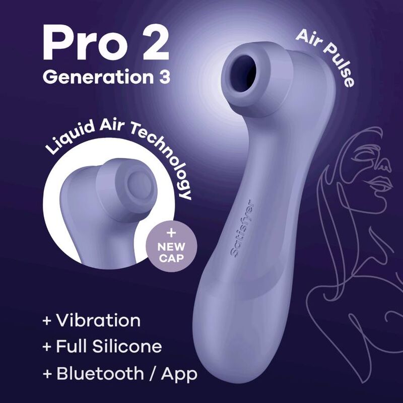 Satisfyer Pro 2 G3 Bluetooth Lilac: Fotografia editorial premium focando no estimulador lilás,