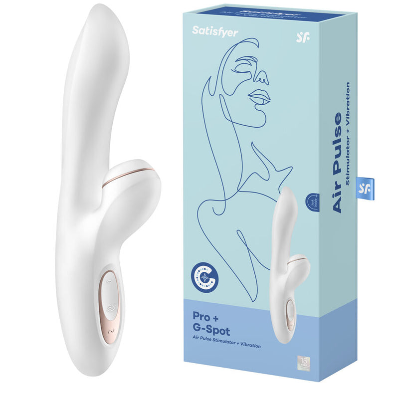 Satisfyer Pro G-Spot Rabbit: Fotografia editorial premium focando no design ergonómico dual