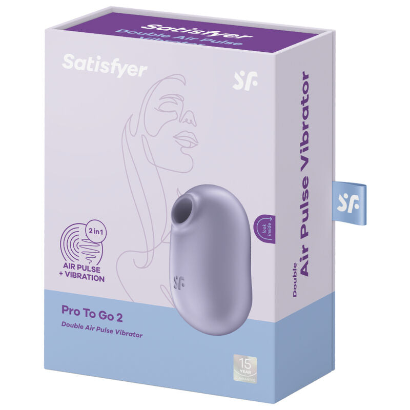 Satisfyer Pro To Go 2 Portátil Violeta: Fotografia editorial premium focando no dispositivo com a tampa parcialmente aberta,