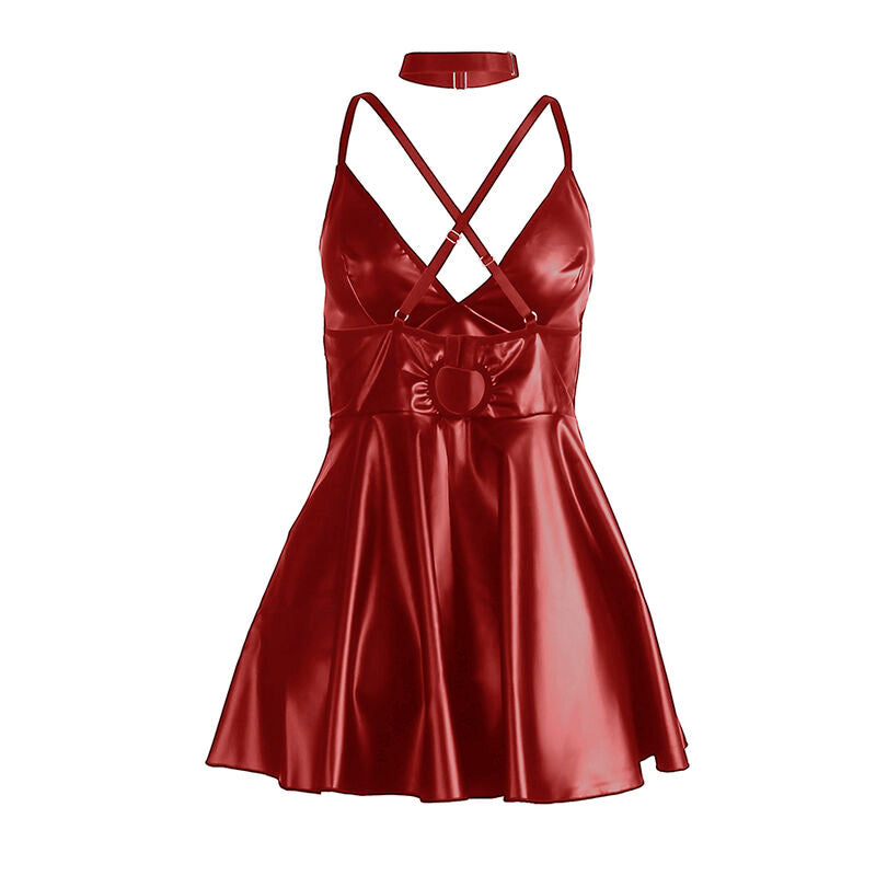 Vestido Subblime Burgundy: Design curto e justo em pele sintética bordô com alças finas.Diamora