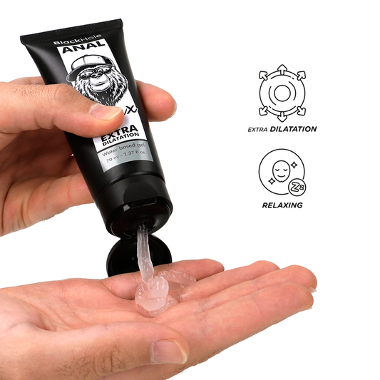 Embalagem comercial de 70 ml do gel anal Black Hole.